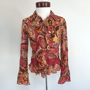 Sunny Taylor Paisley Ruffle Blouse XS S 70s Retro Y2K Fairy Boho Indie Top